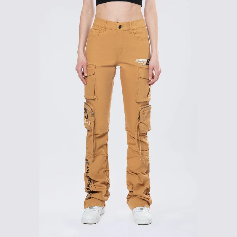 Women's Casual Wear Clothes High Rise Stacked Utility Twill Pants - Khaki