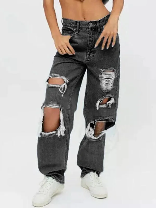 Clothes Sales Women Ripped Baggy Jeans