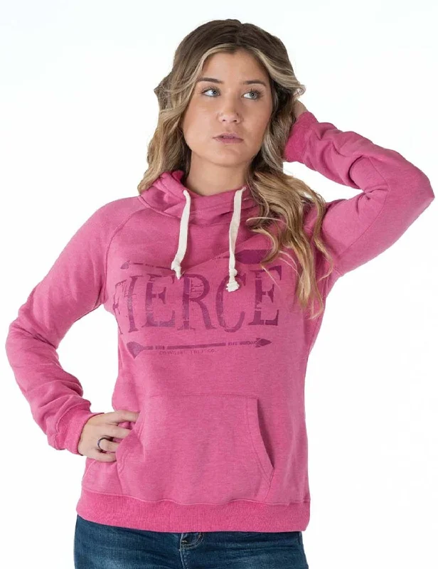 Women's Classic Outfit Cowgirl Tuff Womens Fierce Junior Fit Fuchsia Poly/Rayon Hoodie