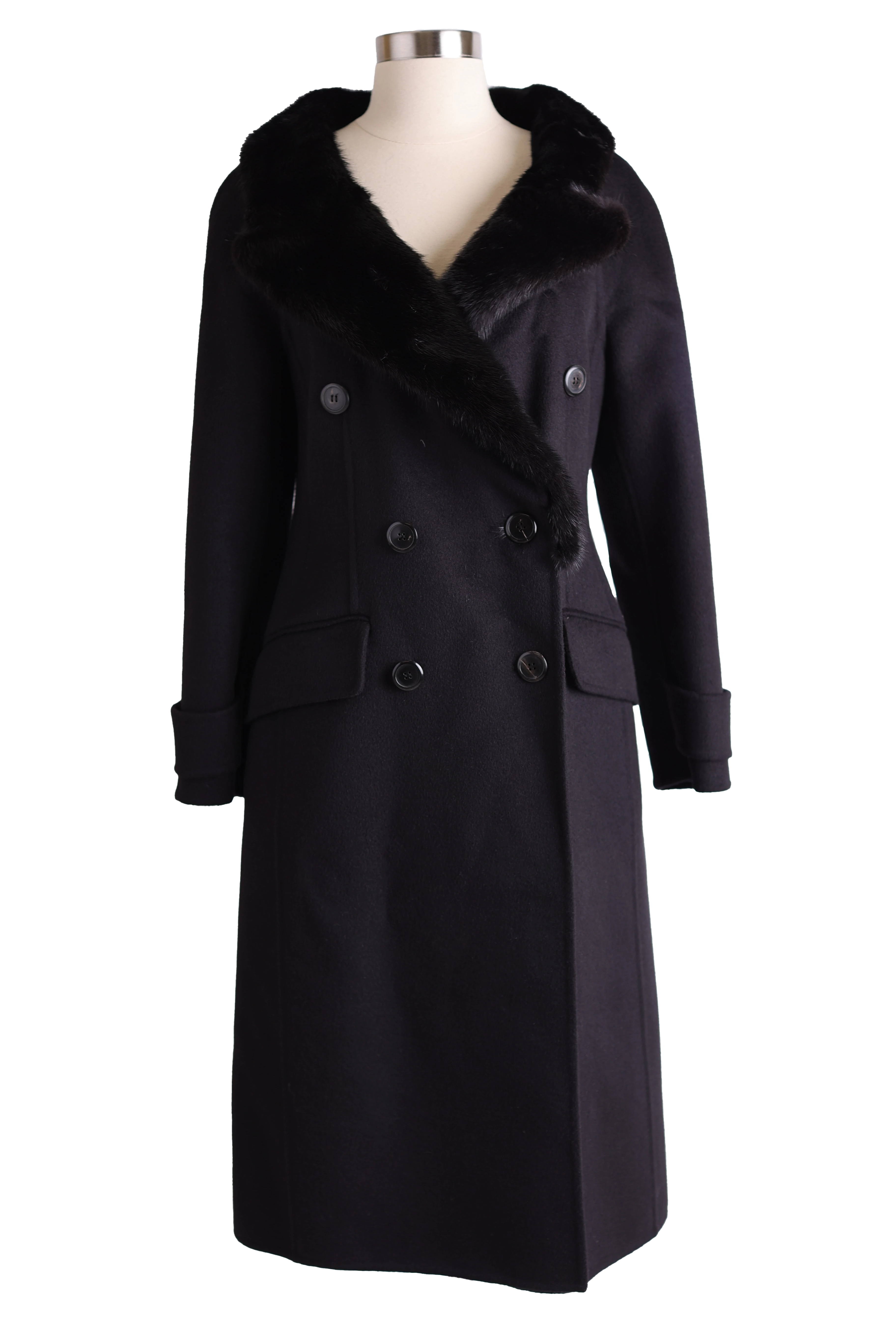 Sale Clearance Wool Dress Coat W/ Mink Collar