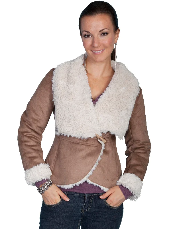 Women's Clothing For Work Scully Ladies Faux Oversize Fur Collar Jacket Hazelnut 100% Polyester