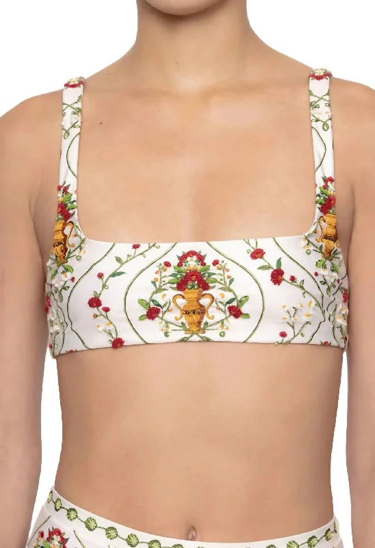 Women's Outdoor Activity Garments Havana Remedios Hand Embroidered Bikini Top In Off White-Red-Green