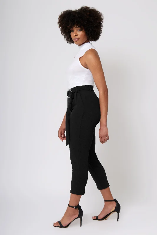 Women's Casual Garments High Rise Self Buckle Knit Crepe Trousers