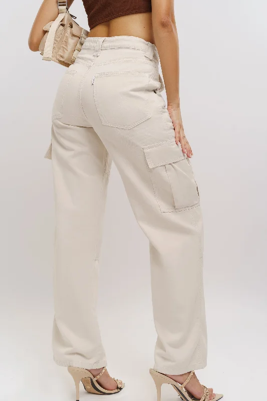 Women's Elegant Apparel Ecru Denim Cargo Pants