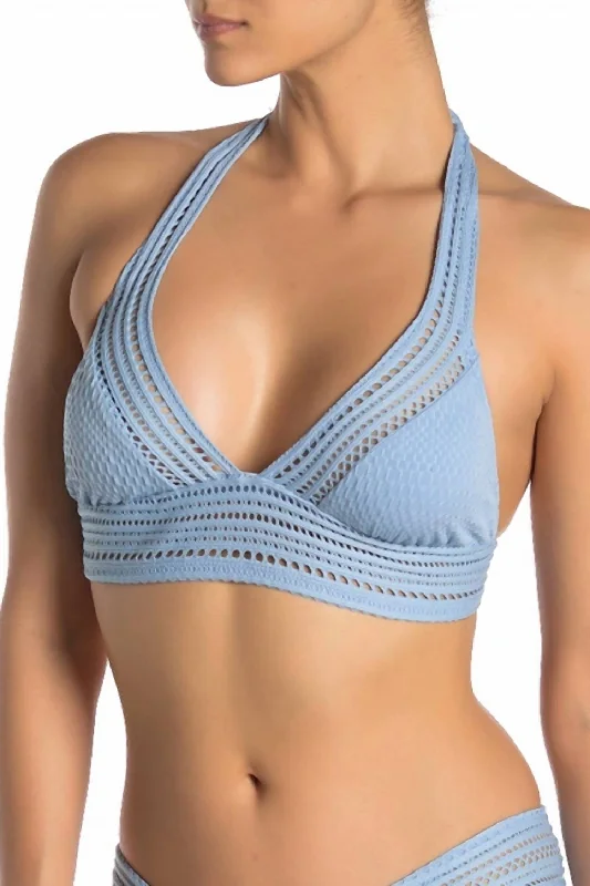 Women's Vintage Attire Perla Crochet Halter Top In Pacific Blue