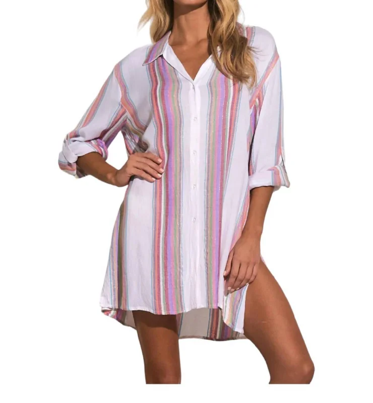 Women's Clothing Sale Online Bermuda Boyfriend Cover Up Shirt In Multi Stripe