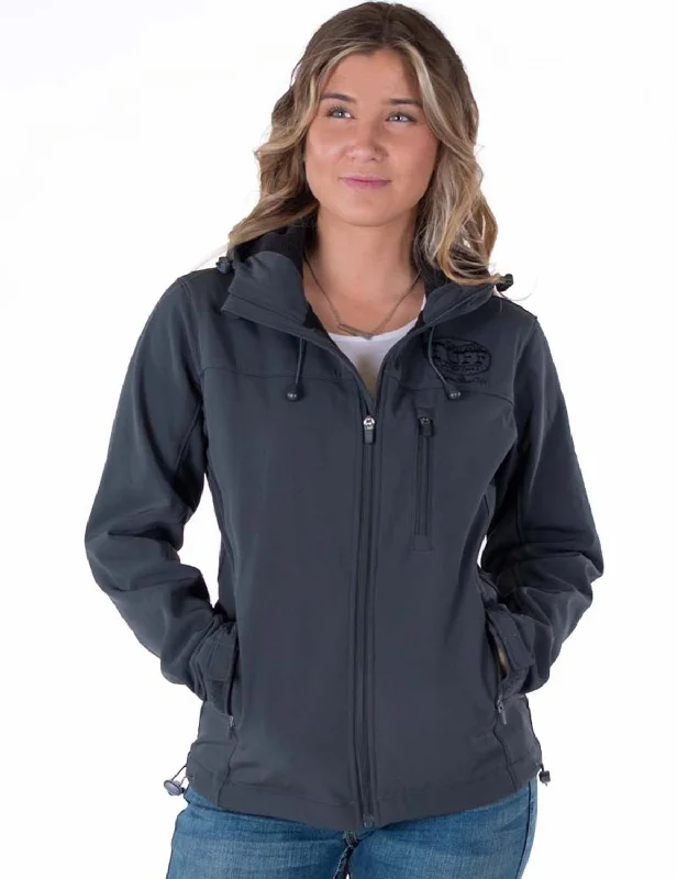 Women's Effortless Casual Outfit Cowgirl Tuff Womens Stretch Charcoal Nylon Softshell Jacket