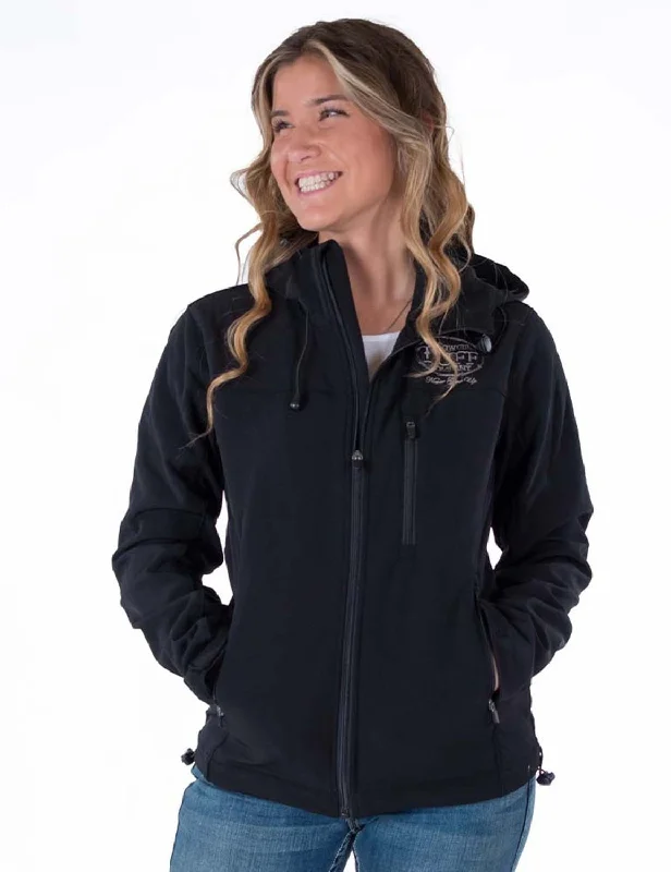 Women's Charming Outfit For Events Cowgirl Tuff Womens Stretch Black Nylon Softshell Jacket