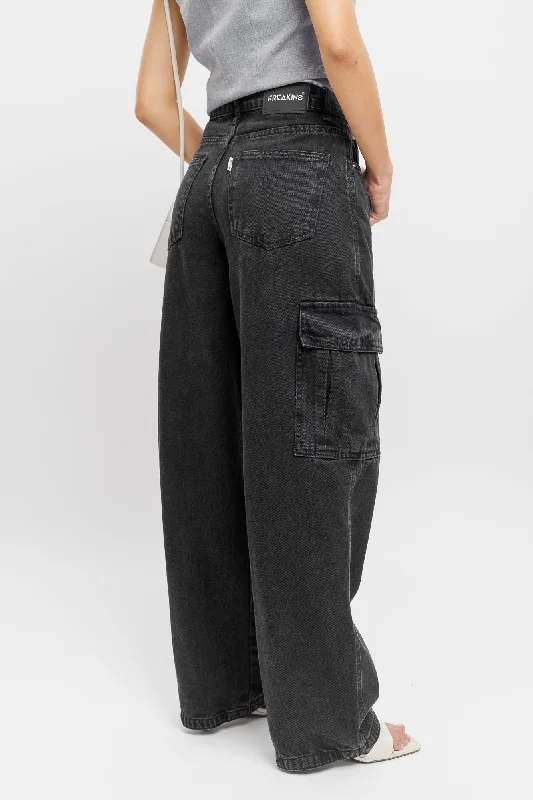 Women's Luxury Garments Charcoal Black Cargo Pants