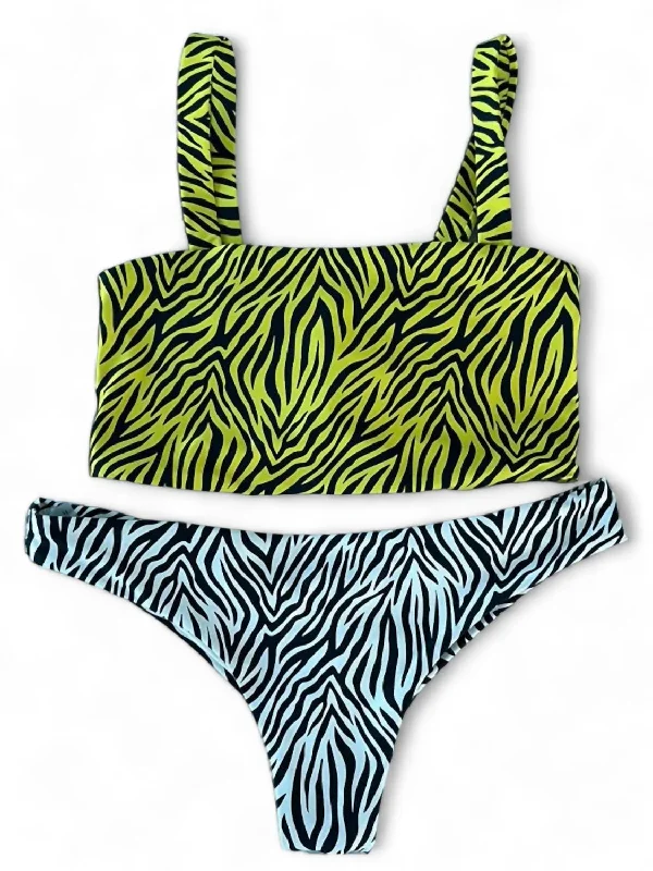 Flash Sale Online Zebra Bikini Set In Yellow/white