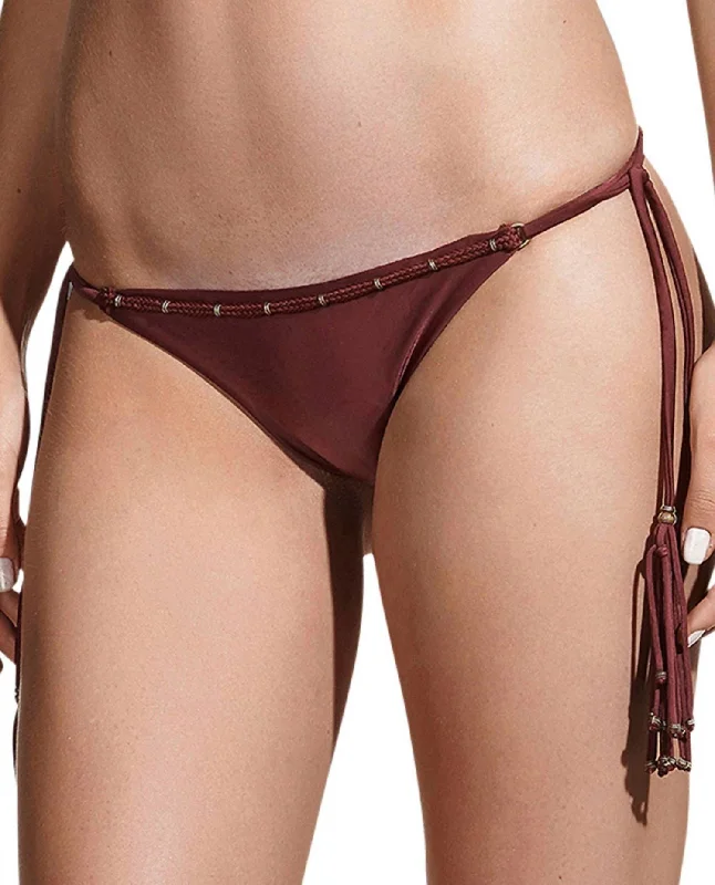 Plus Size Women Wear Solid Side Tie Bikini Bottom In Burgundy