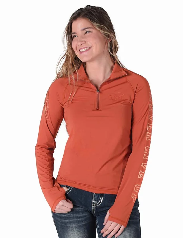 Affordable Women's Attire Cowgirl Tuff Womens UPF Quarter Zip Rust Nylon Softshell Jacket