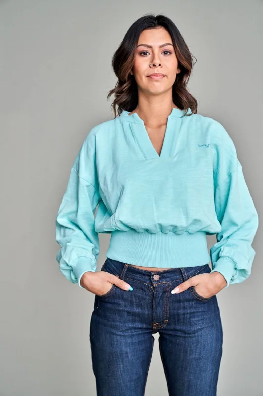 Women's Seasonal Garments Kimes Ranch Womens Dewey V Neck Turquoise 100% Cotton Pullover Sweater