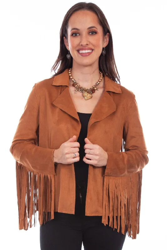 Women's Relaxed Outfit Scully Womens Trendy Fringe Brown Polyester Blend Faux Leather Jacket