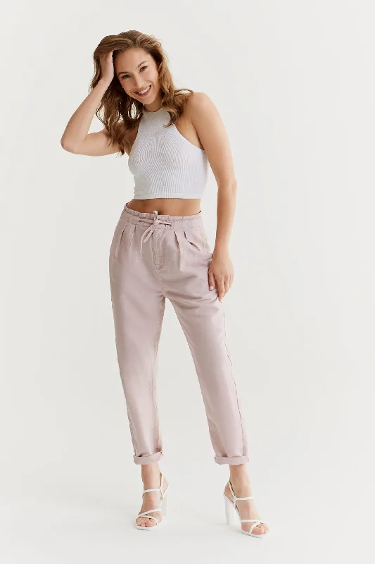 Women's Occasion Wear Clothing Claudia High Waist Paper Bag Chino Cropped Pants Dusty Rose