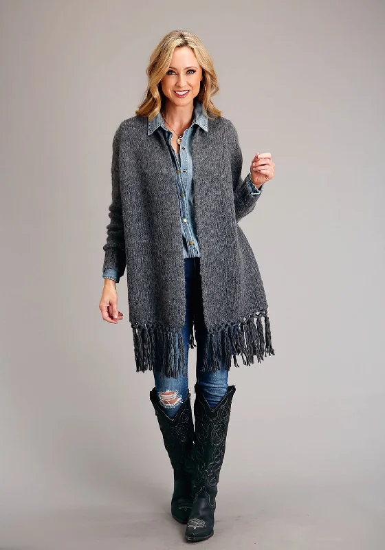 Women's Trendy Outfit Stetson Womens Heather Fringe Grey Wool Blend Cardigan Sweater