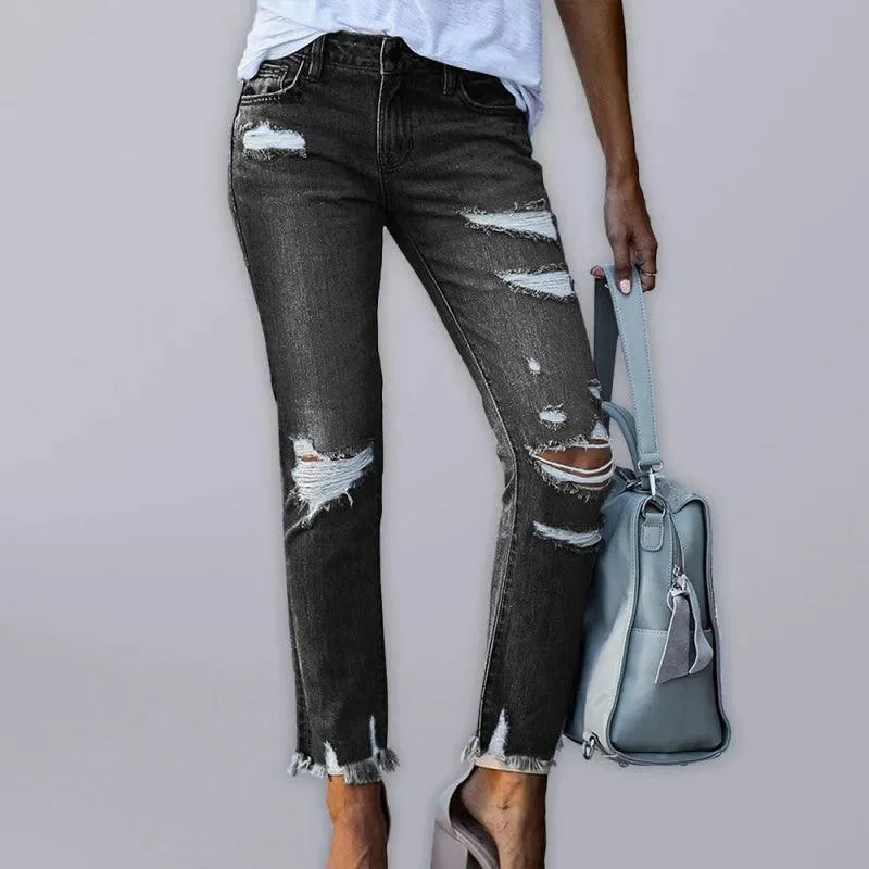 Chic Women's Clothing for Date Nights Women’s Ripped Straight Leg Jeans