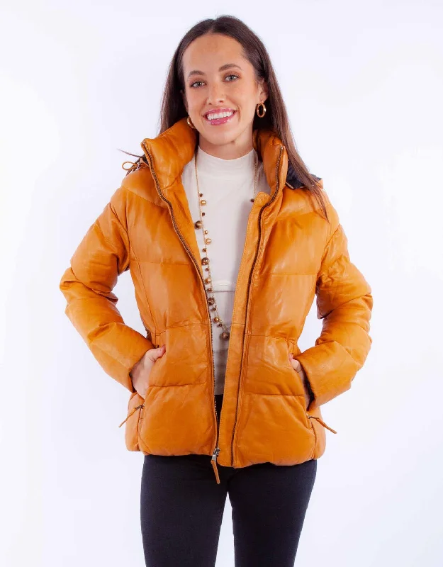 Women's Trendy Outfits Scully Womens Puffy Zip Front Honey Leather Leather Jacket M