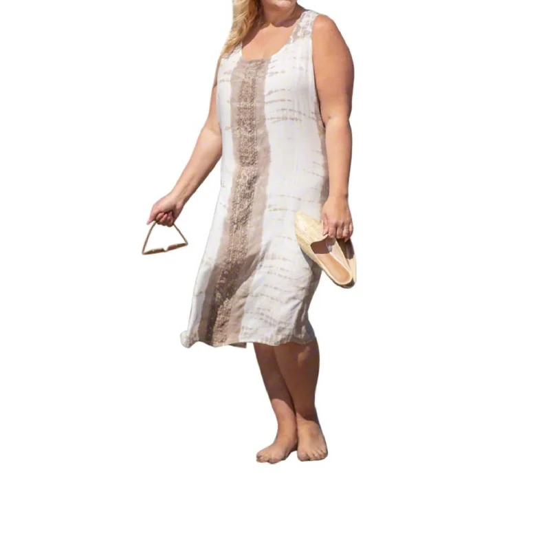 Women's Clothing Brands Sunniva Print Sleeveless Sundress - Plus Size In Champagne