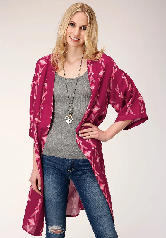 Women's Comfortable Lounge Garments Roper Womens Wine Rayon/Nylon Aztec Print Kimono Cardigan