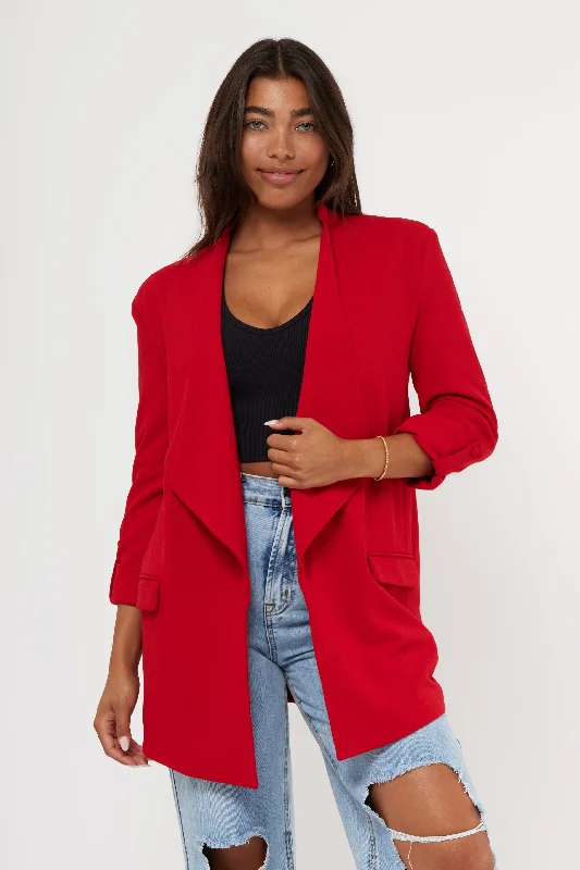 Women's Comfortable Lounge Outfit Cascade Front Knit Crepe Blazer