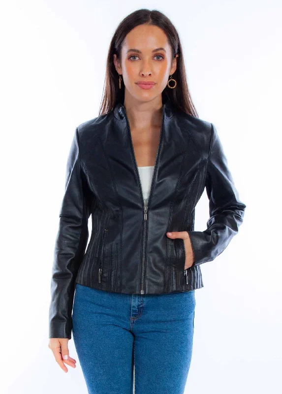 Women's Weekend Outfit Scully Womens Ribbed Motorcycle Black Lamb Leather Leather Jacket