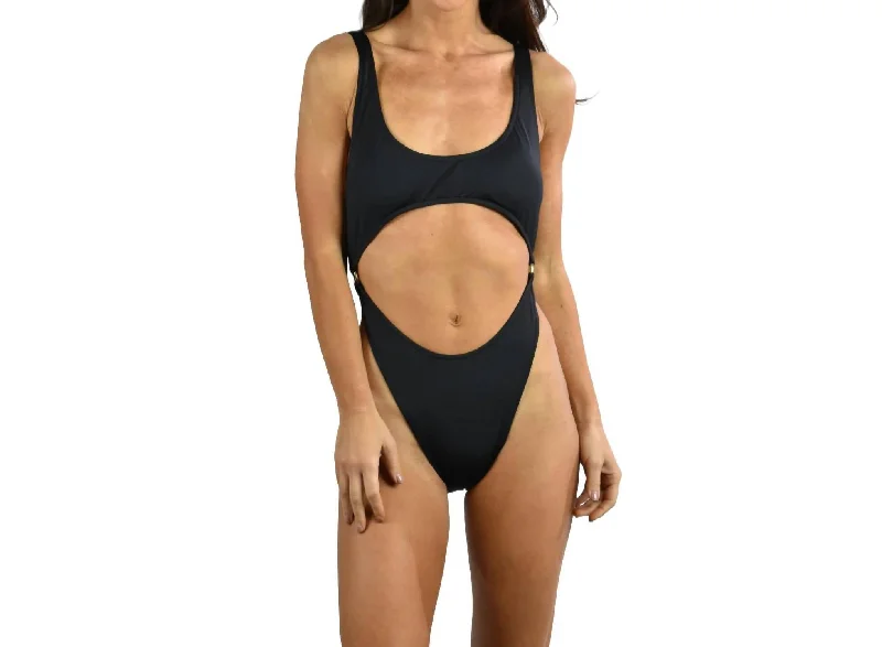 Trendy Women's Apparel Solid Ring Monokini One Piece Swimsuit In Black