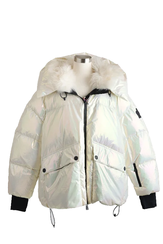 Women Fashion Tillier Iridescent Down Puffer Jacket W/ Fur Trim - Ski Ready