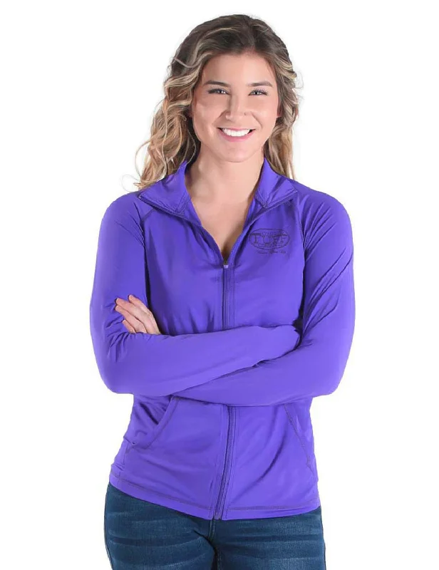 Elegant Women's Attire Cowgirl Tuff Womens Cooling UPF Purple Nylon Softshell Jacket