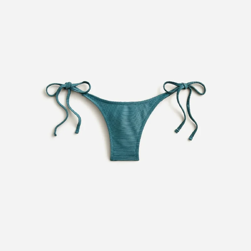 Women's Apparel And Garments Ribbed Curved-Waist Cheeky String Bikini Bottom In Green