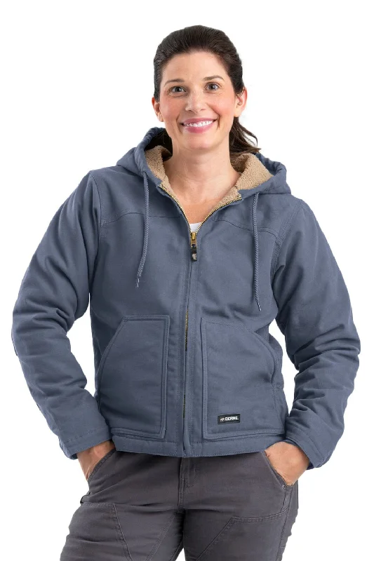 Comfortable Women's Apparel Berne Steel Blue 100% Cotton Womens Softstone Hooded Coat Sherpa