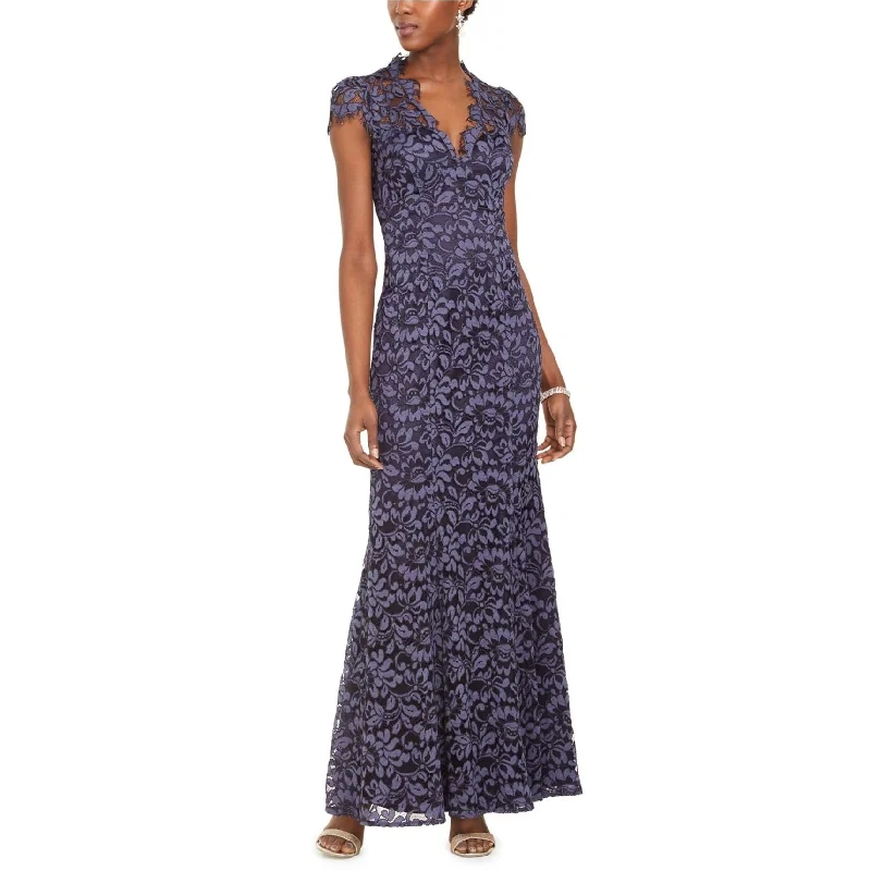 Women's Trendy Casual Outfit Eliza J Womens Lace V-Neck A-line Gown Dress, Blue, 6