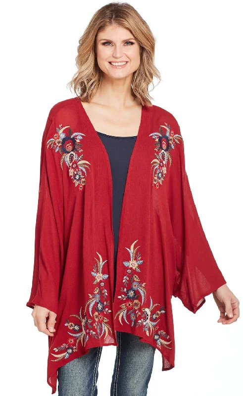 Women's Casual Wear Clothes Cowgirl Up Womens Red Rayon Open Kimono Sweater