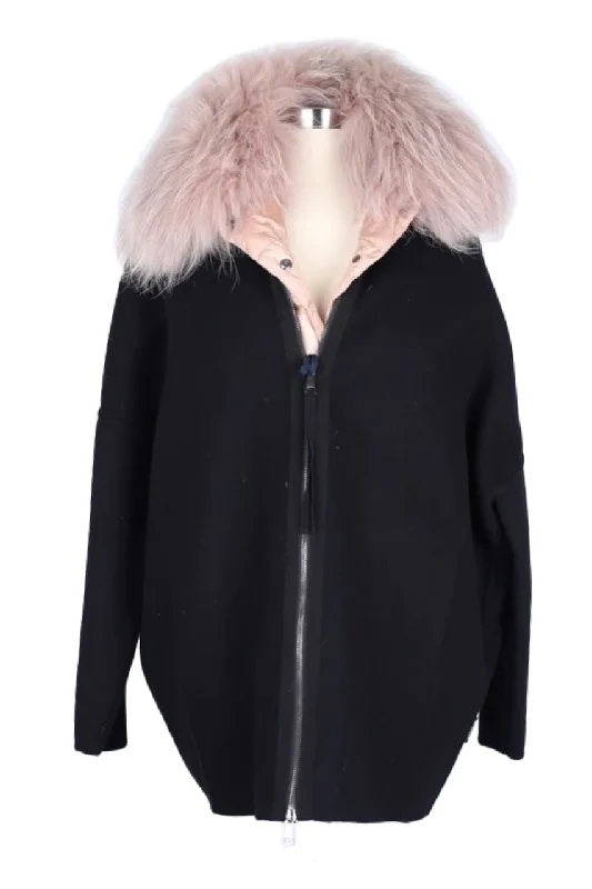 Women's Luxury Attire Wool-Cashmere 2 In 1 Dress Coat W/ Fur Vest