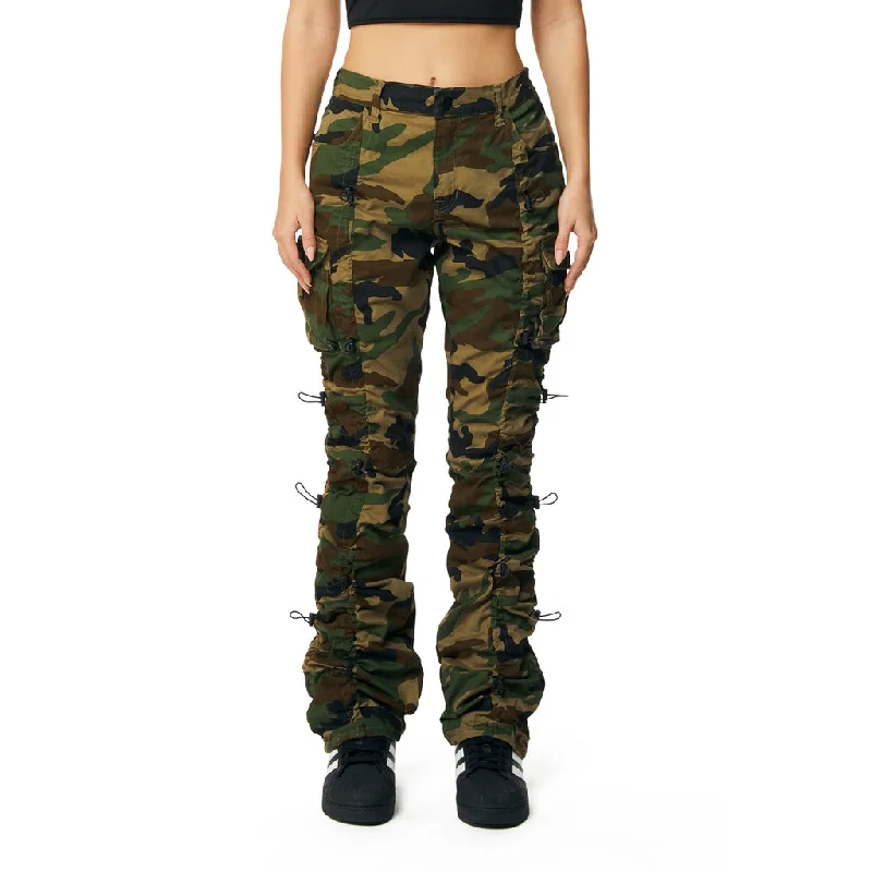 Best Boutiques Online High Rise Stacked Multi Bungee Twill Pants - Wood Camo