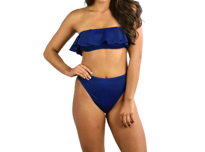 Stylish Dresses for Women Solid Ruffle Bandeau Bikini Top In Navy