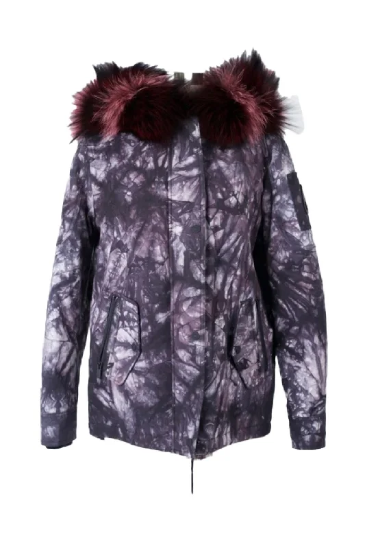 Women's Online Boutique Tie Dye Fur Trim Puffer Jacket