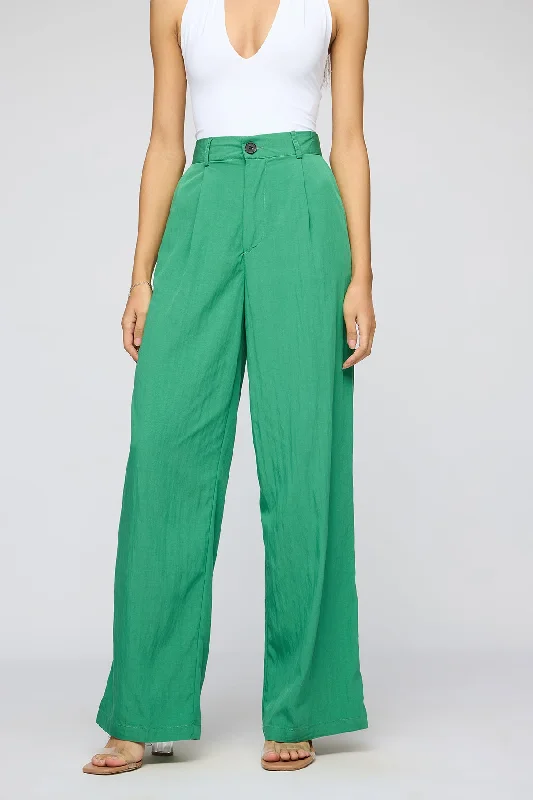 Cheap Women's Clothing Online Lush Green Pleated Straight Fit Korean Pants