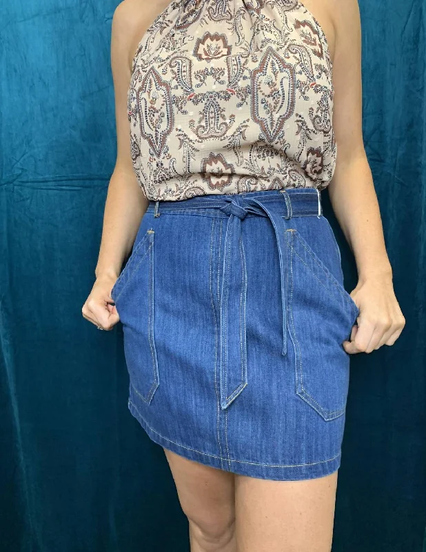 Women's Online Clothing Boutique Retro Belted Skirt In Denim