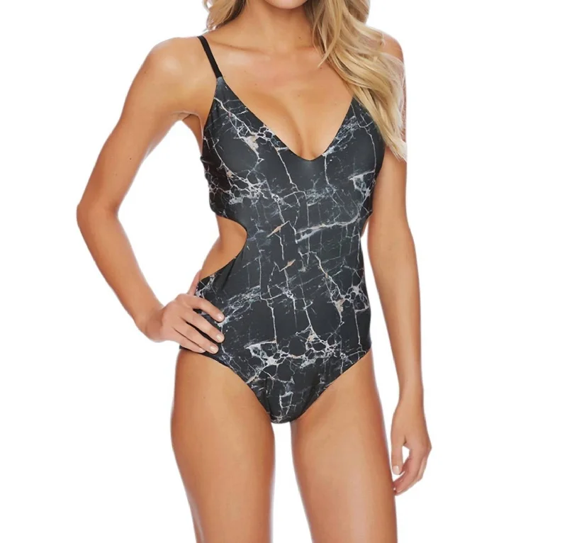 Online Boutiques Affordable Rock Solid Cut Out One Piece Swimsuit In Black Onyx