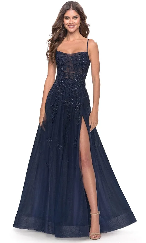 Women's Comfortable Lounge Outfit La Femme 31381SC - Sleeveless Tulle Prom Gown