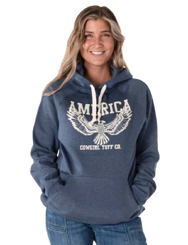 Women's Vacation Attire Cowgirl Tuff Womens America Eagle Navy Poly/Rayon Hoodie