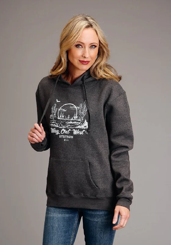 Classic Women's Clothing Styles Stetson Womens Way Out West Grey Cotton Blend Hoodie