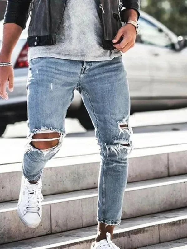 Clothes For Woman Men Destroyed Pencil Jeans