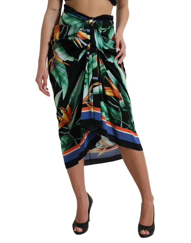 Elegant Women's Attire Dolce & Gabbana  Strelitzia High Waist Wrap Midi Women's Skirt