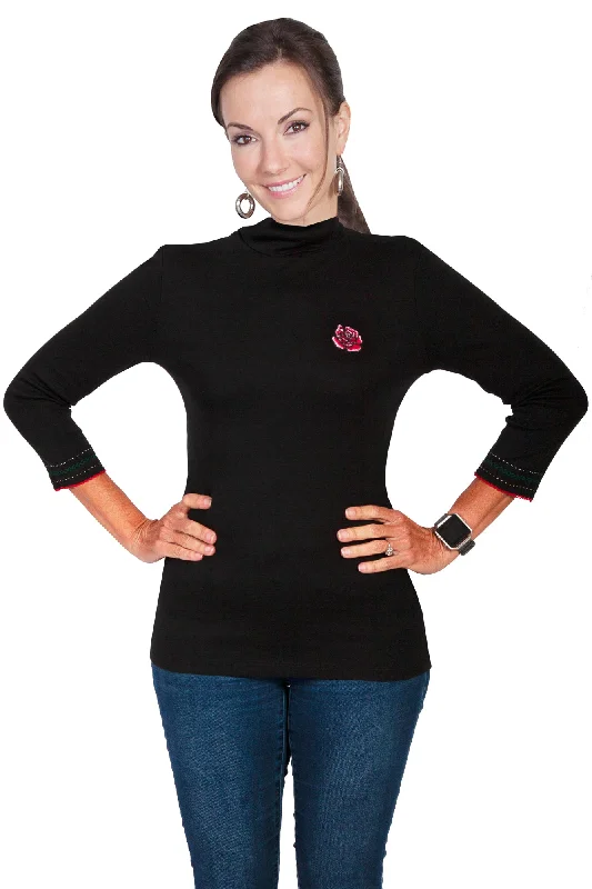 Women's Athleisure Apparel Scully Womens Black 100% Cotton Turtleneck Sweater