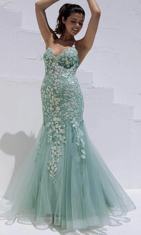 Women's Formal Event Clothing Eureka Fashion 9696 - Lace-Up Back Iridescent Prom Gown