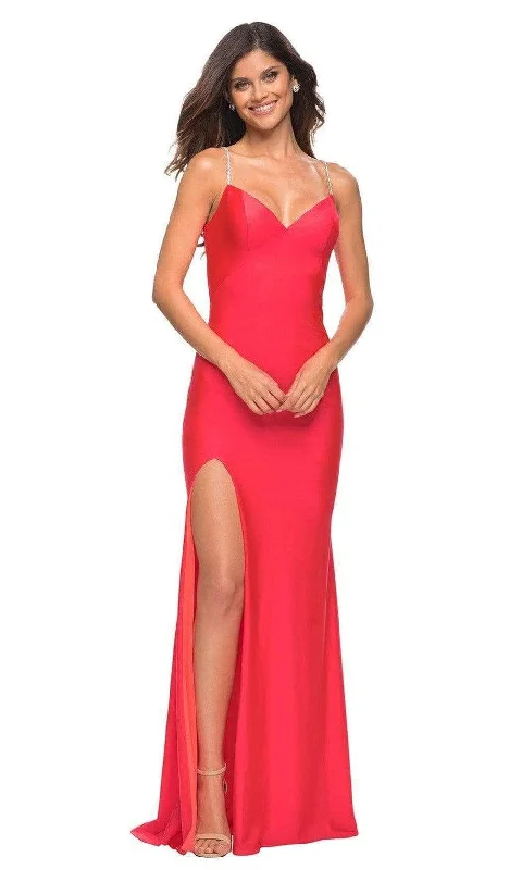 Women's Functional Apparel For Outdoor Activities Beaded Strap V-Neck Prom Gown 30602SC