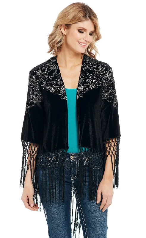 Women's Elegant Clothing Sets Cowgirl Up Womens Black Polyester Velvet Wrap Cardigan S/S