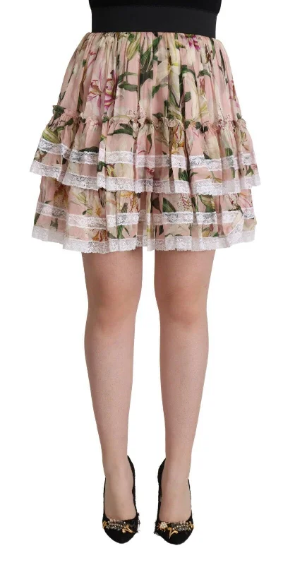 Women's Stylish Casual Garments Dolce & Gabbana Elegant Lily Print Tie A-Line Mini Women's Skirt